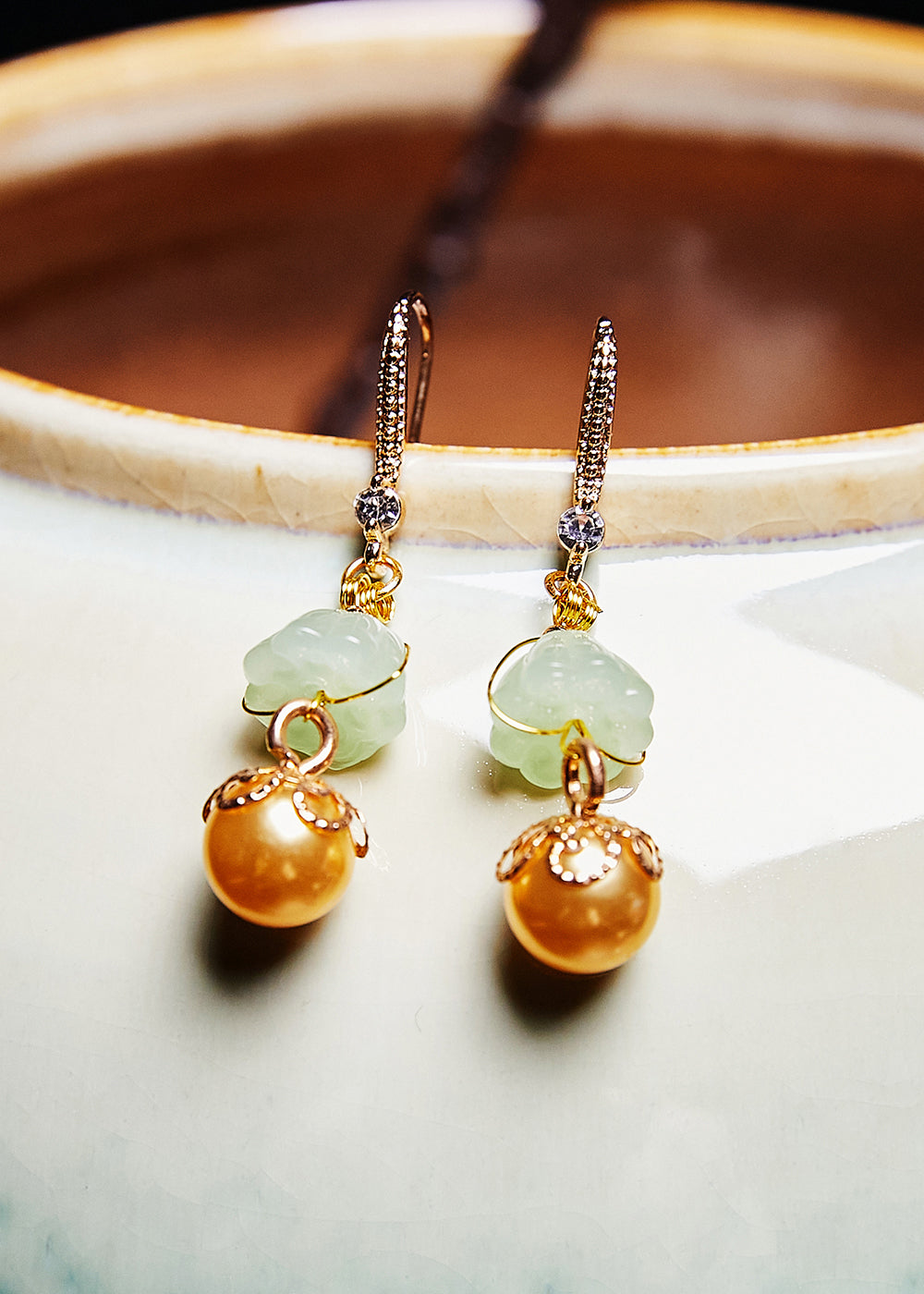 Boutique Champagne Pearl Jade Drop Earrings