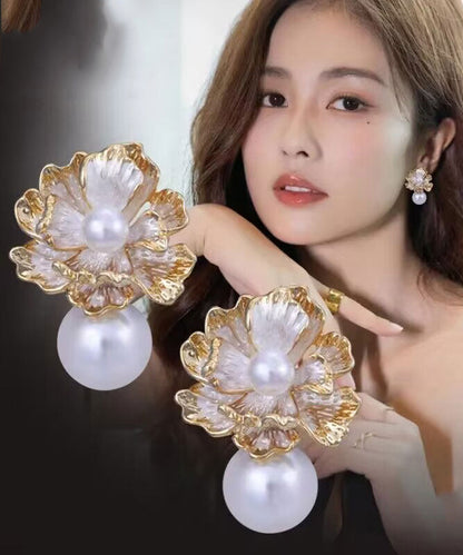 Boutique Gold Sterling Silver Overgild Pearl Stud Earrings