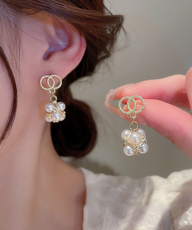 Boutique Gold Sterling Silver Overgild Zircon Pearl Drop Earrings Kx1024