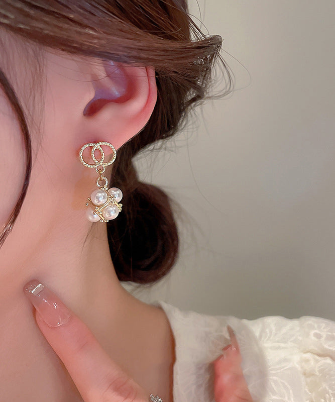 Boutique Gold Sterling Silver Overgild Zircon Pearl Drop Earrings Kx1024