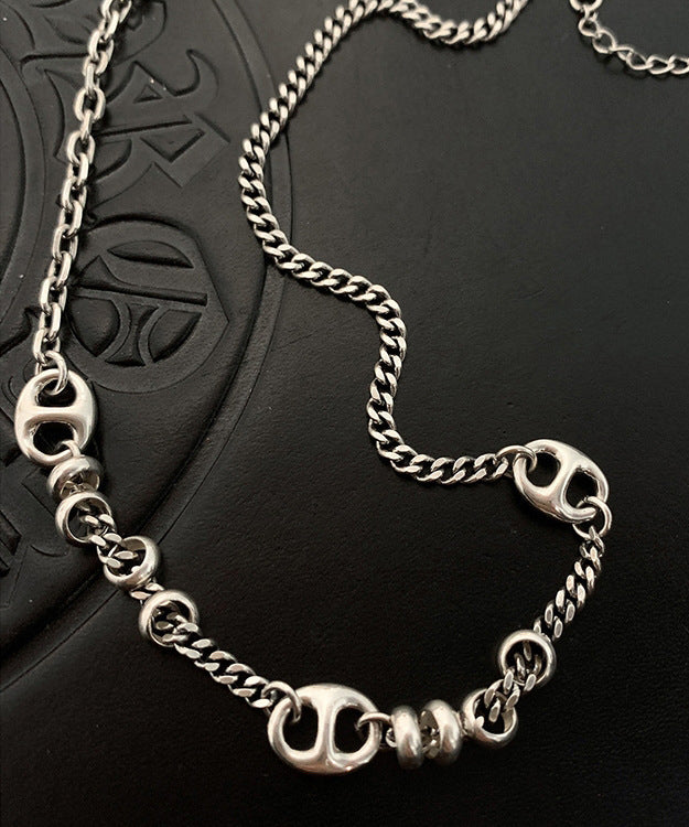 Boutique Patchwork Pig Nose Silver Necklace