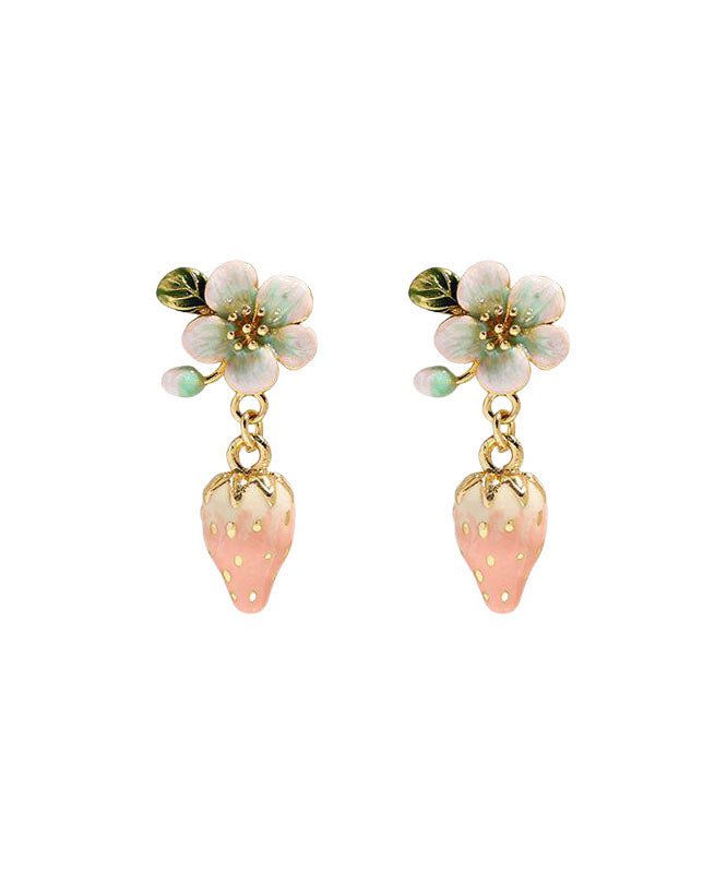 Boutique Pink Alloy Inlaid Oil Drip Strawberry Drop Earrings