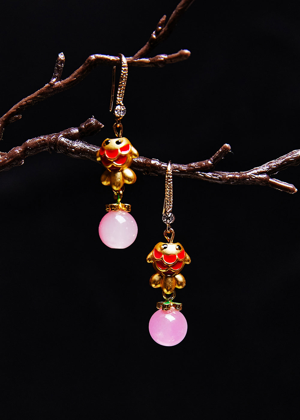 Boutique Pink Crystal Dog Gilding Drop Earrings