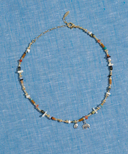 Boutique Rainbow Copper Overgild Turquoise Agate Beading Little Elephant Gratuated Bead Necklace Qj005