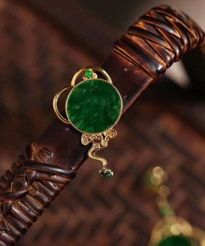 Boutique Retro Green Jade Patchwork 14k Drop Earrings