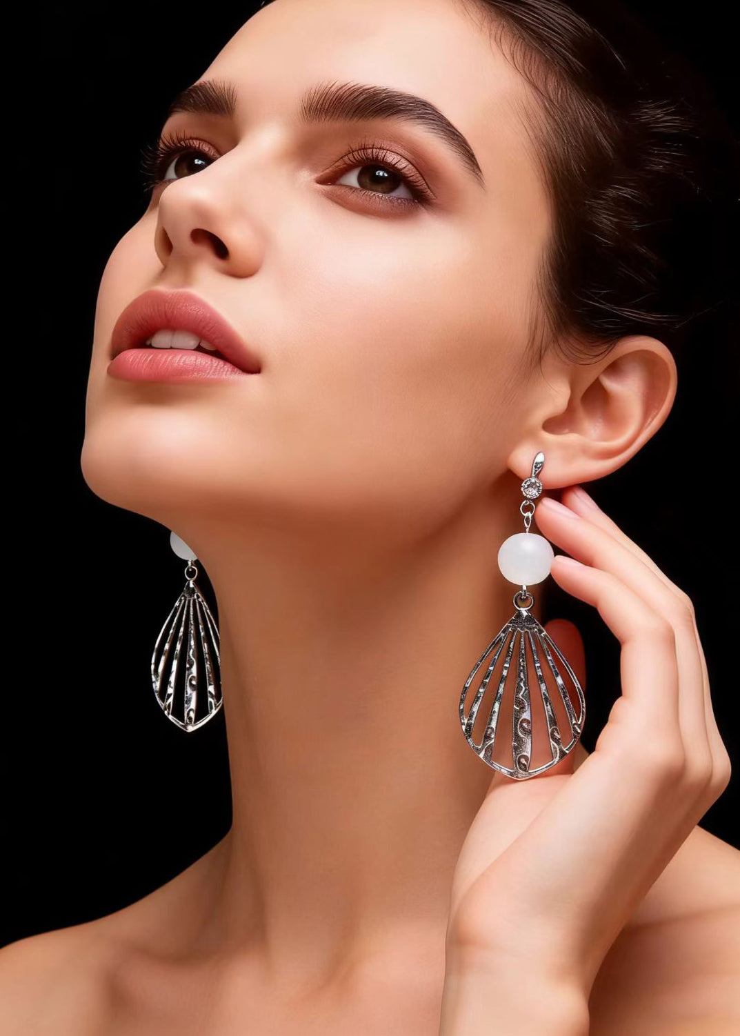 Boutique Silvery Hollow Out Gem Stone Drop Earrings