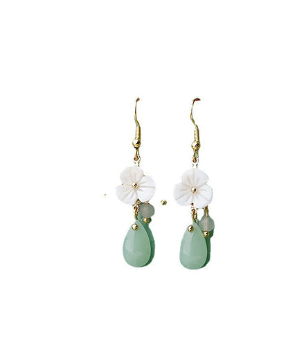 Boutique White Flower Jade 14k Gold Drop Earrings