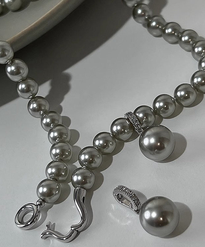 Brief Grey Pearl Tassel Pendant Necklace Zz081