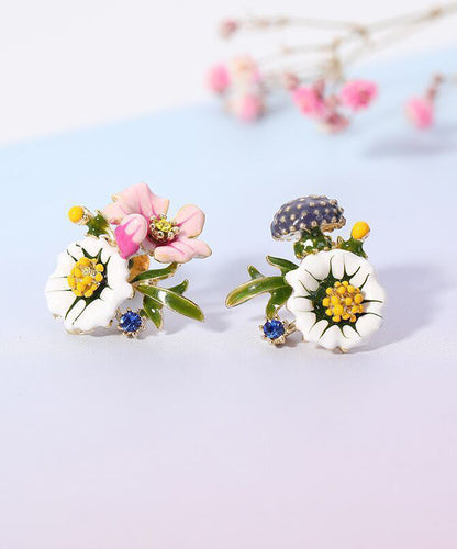 Brief Rainbow Sterling Silver Asymmetrical Enamel Stud Earrings