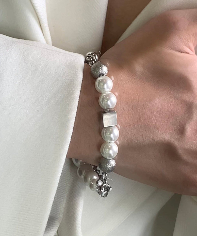Brief Stainless Steel Pearl Chain Charm Bracelet