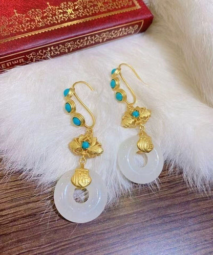 Blue Sterling Silver Overgild Inlaid Pearl Turquoise Drop Earrings