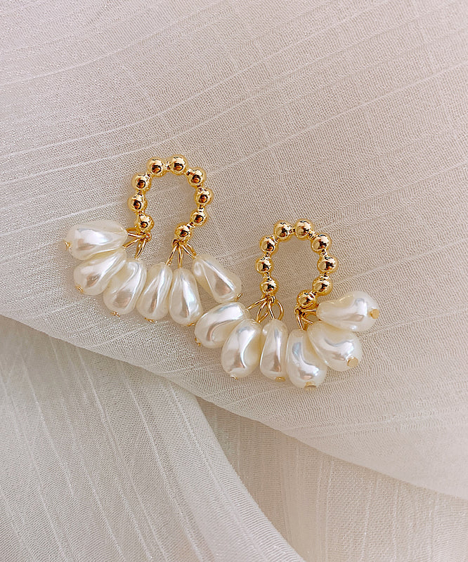 Champagne Alloy Pearl Hoop Earrings Ly1808