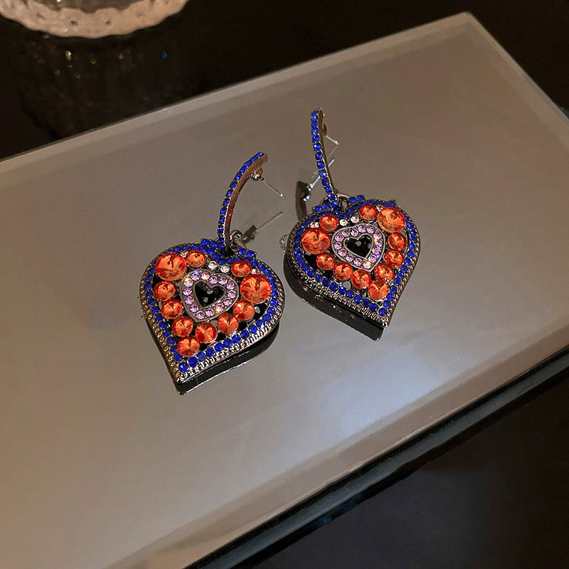 Colorblock Alloy Zircon Love Hollow Out Drop Earrings
