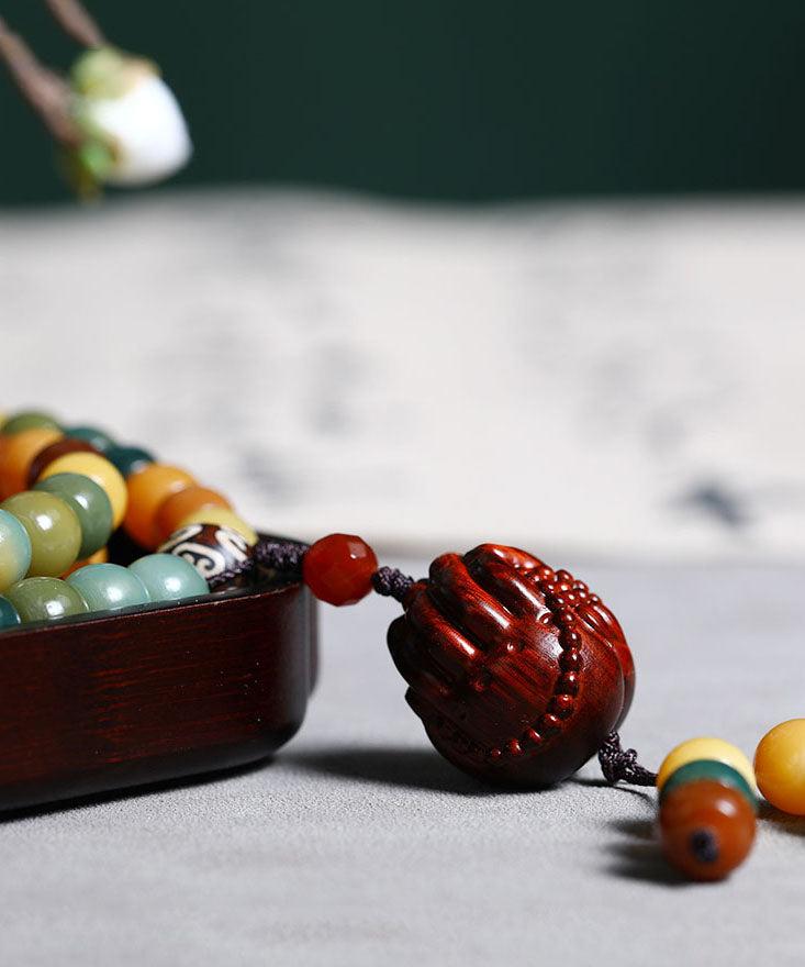 Colorblock Bodhi Red Sandalwood Buddha Bead Lariat Necklace