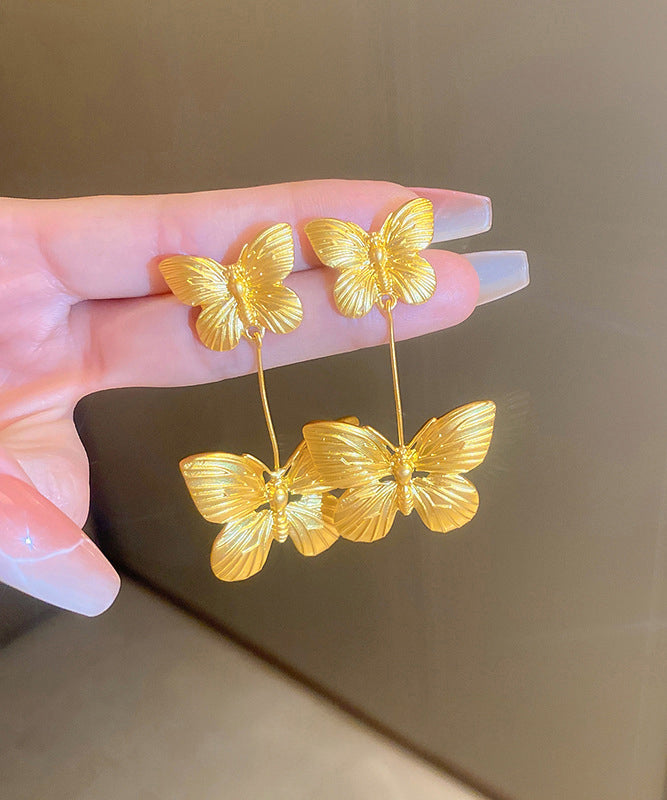 Gold Copper Overgild Butterfl Drop Earrings