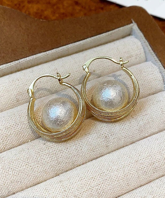 Gold Copper Overgild Cotton Pearl Bird's Nest Hoop Earrings