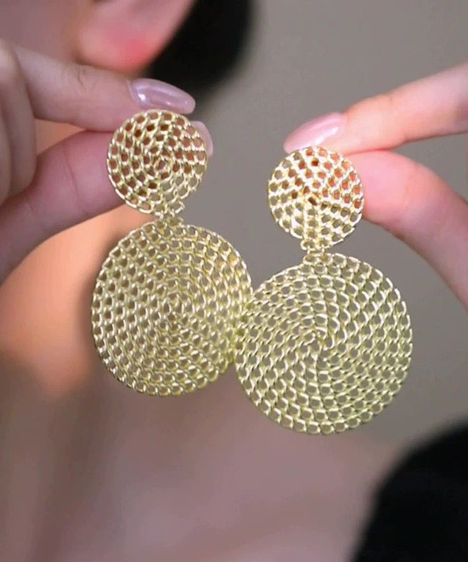 Gold Copper Overgild Hollow Out Round Drop Earrings