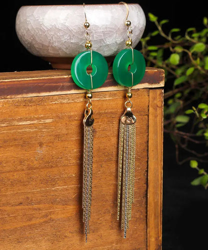 14k Gold Ping Buckle Chalcedony Tassel Drop Earrings