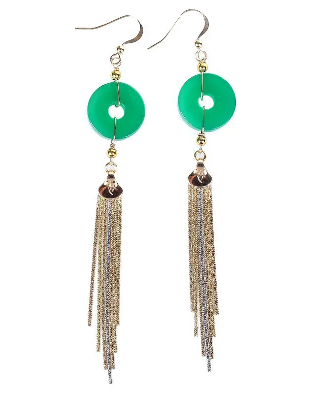 14k Gold Ping Buckle Chalcedony Tassel Drop Earrings