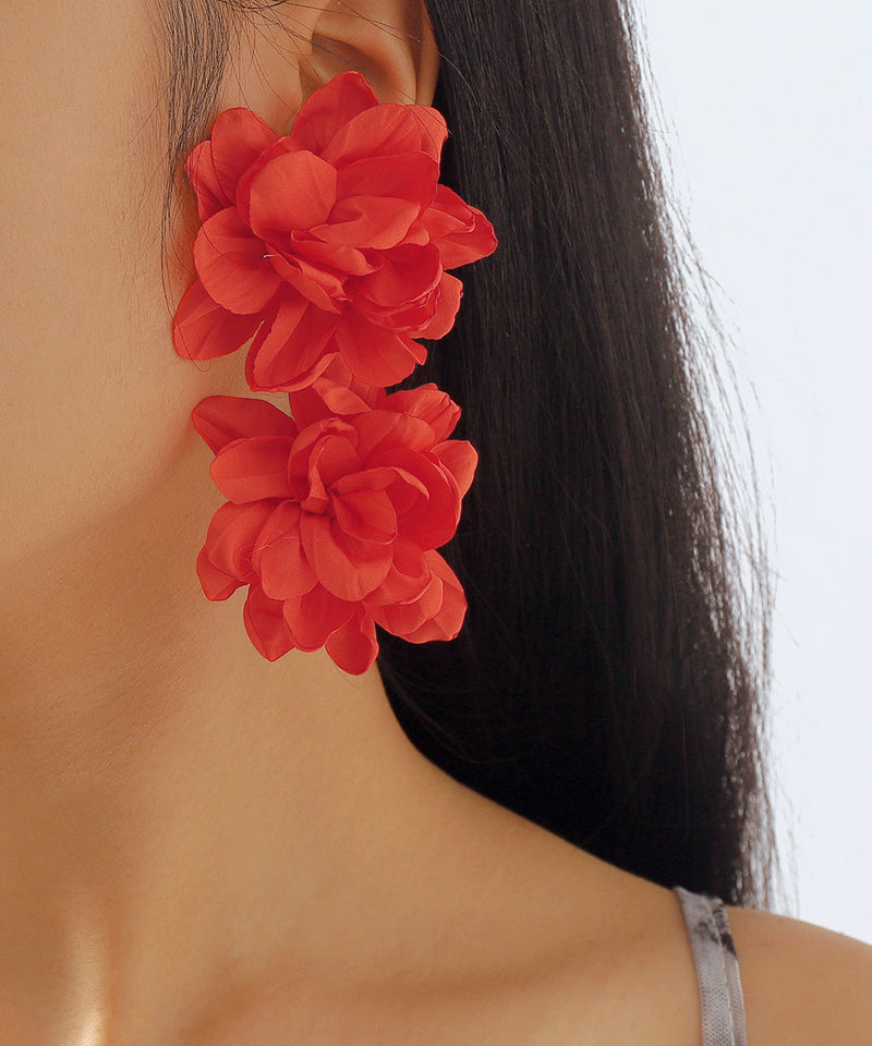 Orange Alloy Tassel Rose Hoop Earrings