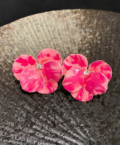 Pink Metal Zircon Stud Earrings
