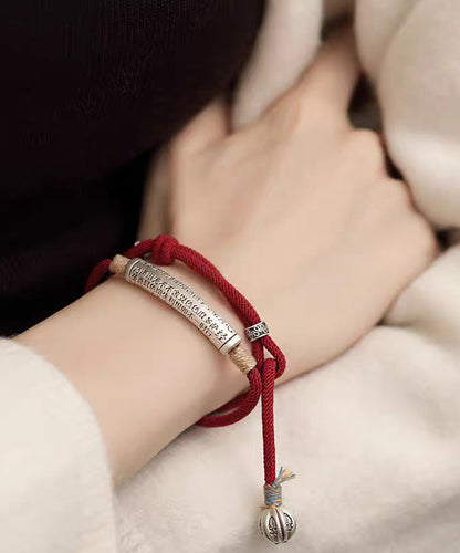 Red Sterling Silver Weave Inlaid Charm Bracelet