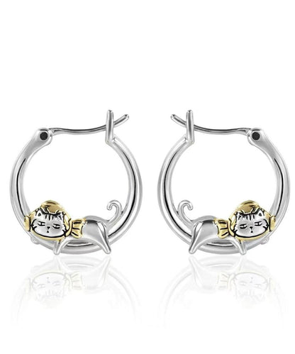 Silk Copper Alloy Kitty Hoop Earrings