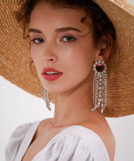Silk Copper Zircon Tassel Drop Earrings