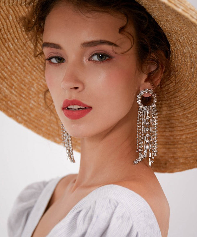 Silk Copper Zircon Tassel Drop Earrings