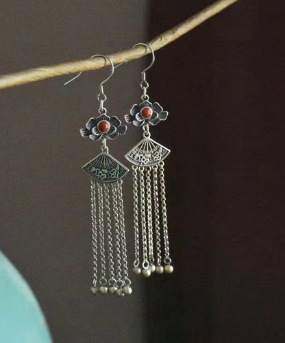 Silk Sterling Silver Agate Tassel Drop Earrings