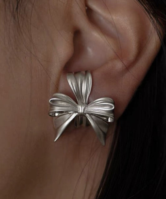 Silk Sterling Silver Bow Stud Earrings