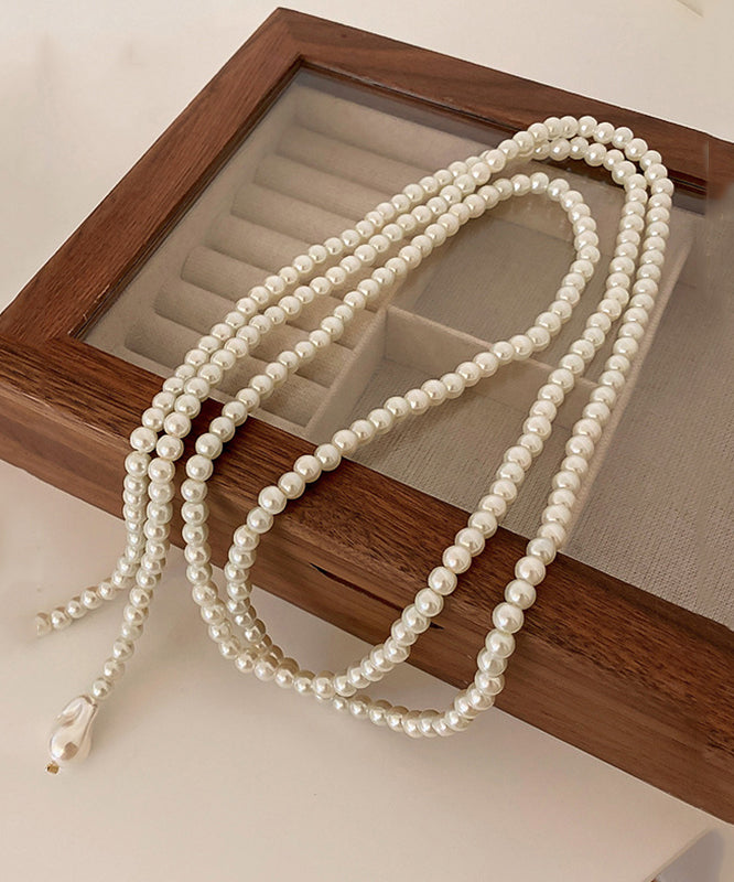 White Alloy Pearl Beading Gratuated Bead Necklace Yd012