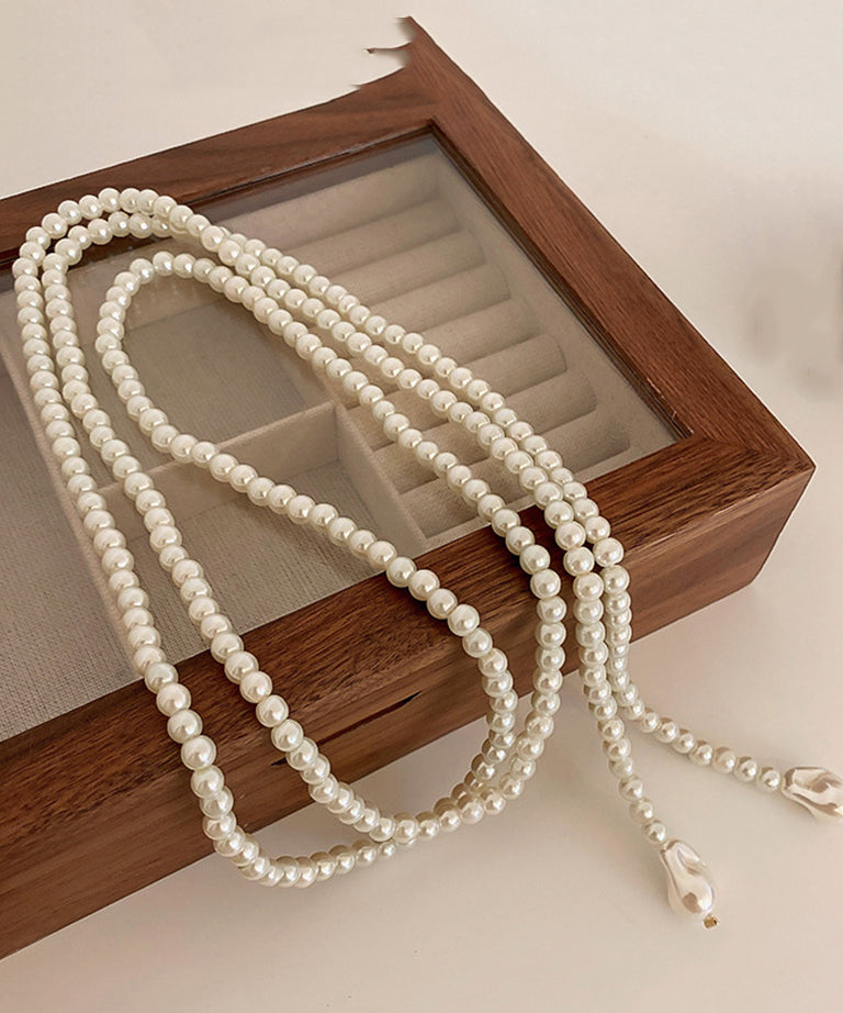 White Alloy Pearl Beading Gratuated Bead Necklace