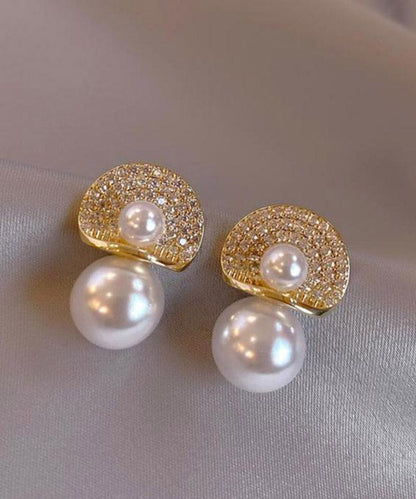 18k Gold Pearl Zircon Pearl Stud Earrings