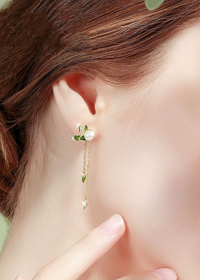 Asymmetrical Design Pearl Tassel Silver Drop Earrings