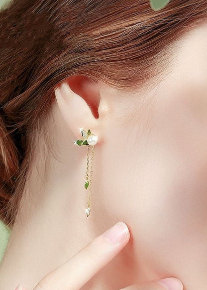 Asymmetrical Design Pearl Tassel Silver Drop Earrings