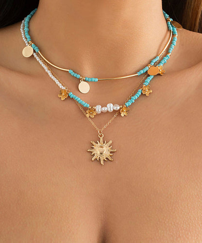 Blue Alloy Rice Ball Detachable Pendant Necklace
