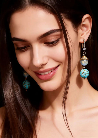 Blue Sphericity Metal National Style Drop Earrings
