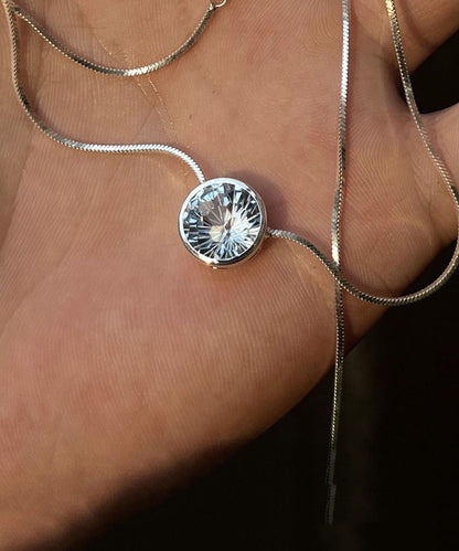 Blue Stainless Steel Gem Stone Pendant Necklace Gh1038