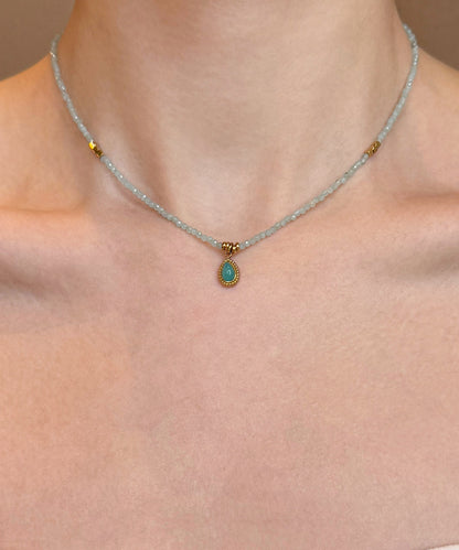 Blue Sterling Silver Alloy Amazonite Grape Beading Pendant Necklace Three-piece Set