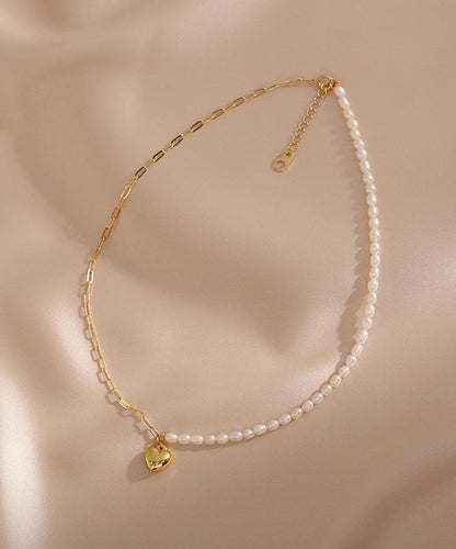 Colorblock 14k Gold Asymmetrical Patchwork Pearl Love Pendant Necklace