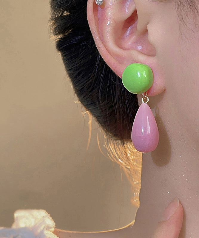 Colorblock Sterling Silver Overgild Alloy Resin Drop Earrings Gh1089