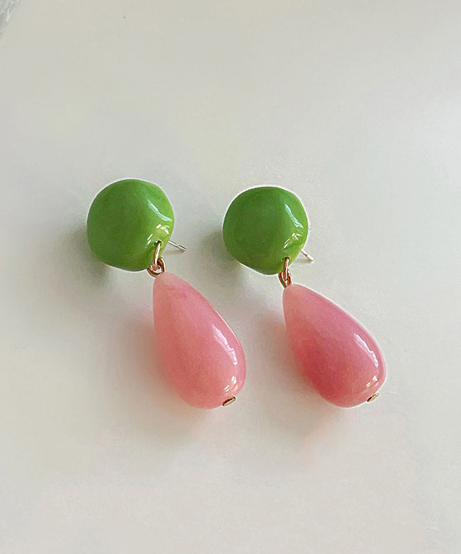 Colorblock Sterling Silver Overgild Alloy Resin Drop Earrings Gh1089
