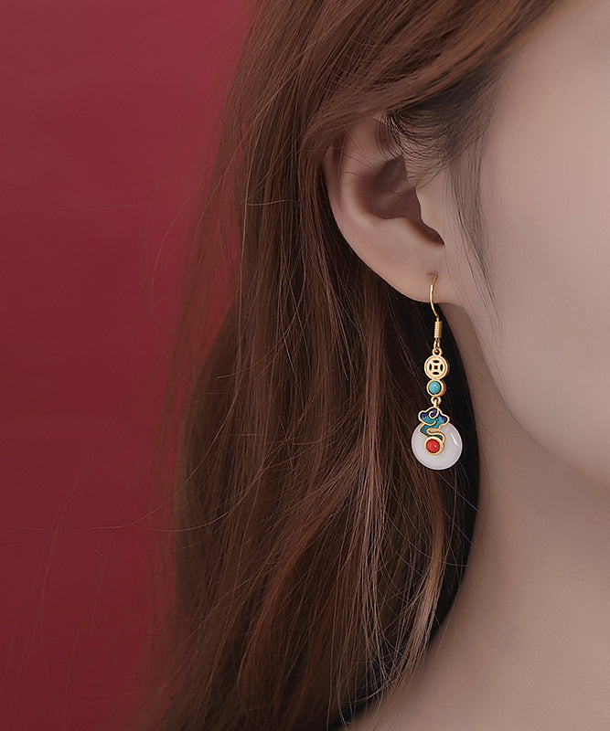 Colorblock Sterling Silver Overgild Jade Agate Turquoise Enamel Xiangyun Drop Earrings