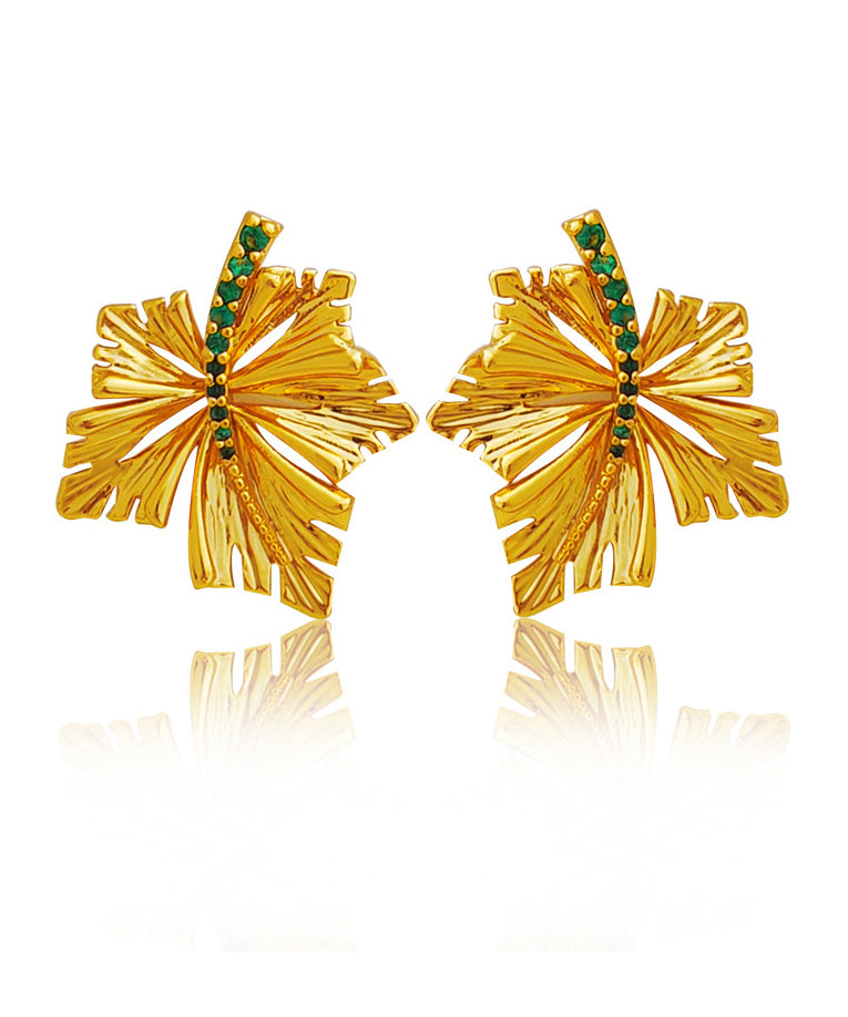 Copper Gold Plated Maple Leaf Hollow Out Stud Earrings