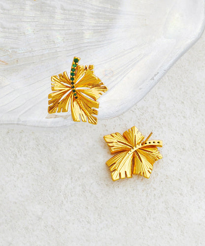 Copper Gold Plated Maple Leaf Hollow Out Stud Earrings