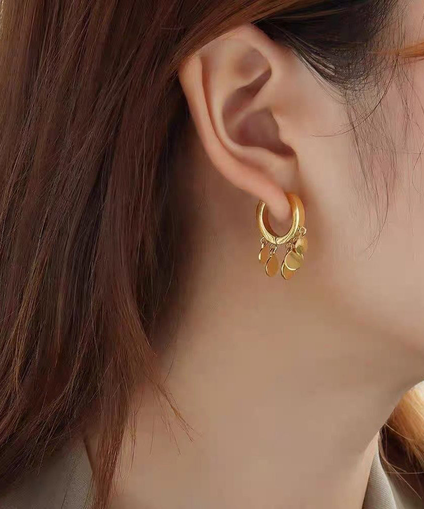 Gold Alloy Love Sequins Tassel Hoop Earrings