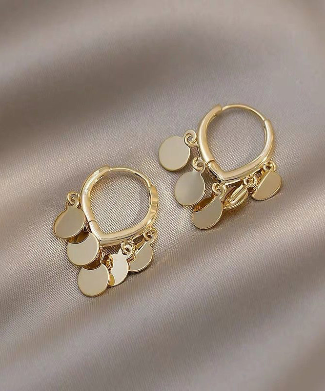 Gold Alloy Love Sequins Tassel Hoop Earrings