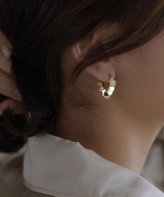Gold Alloy Love Sequins Tassel Hoop Earrings