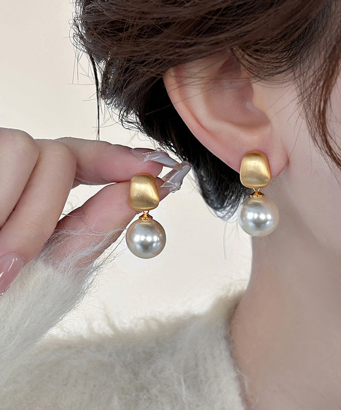 Gold Metal Alloy Pearl Drop Earrings